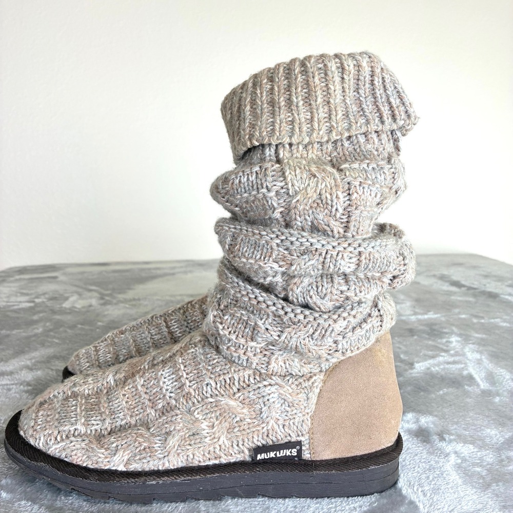 Muk Luks Boots Sz 10 Cable Knit Slouchy Sweater Grunge Chunky Hippie Boho Tall